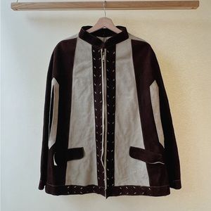 100% Leather Suede 70s Style Brown and Tan Poncho Cape